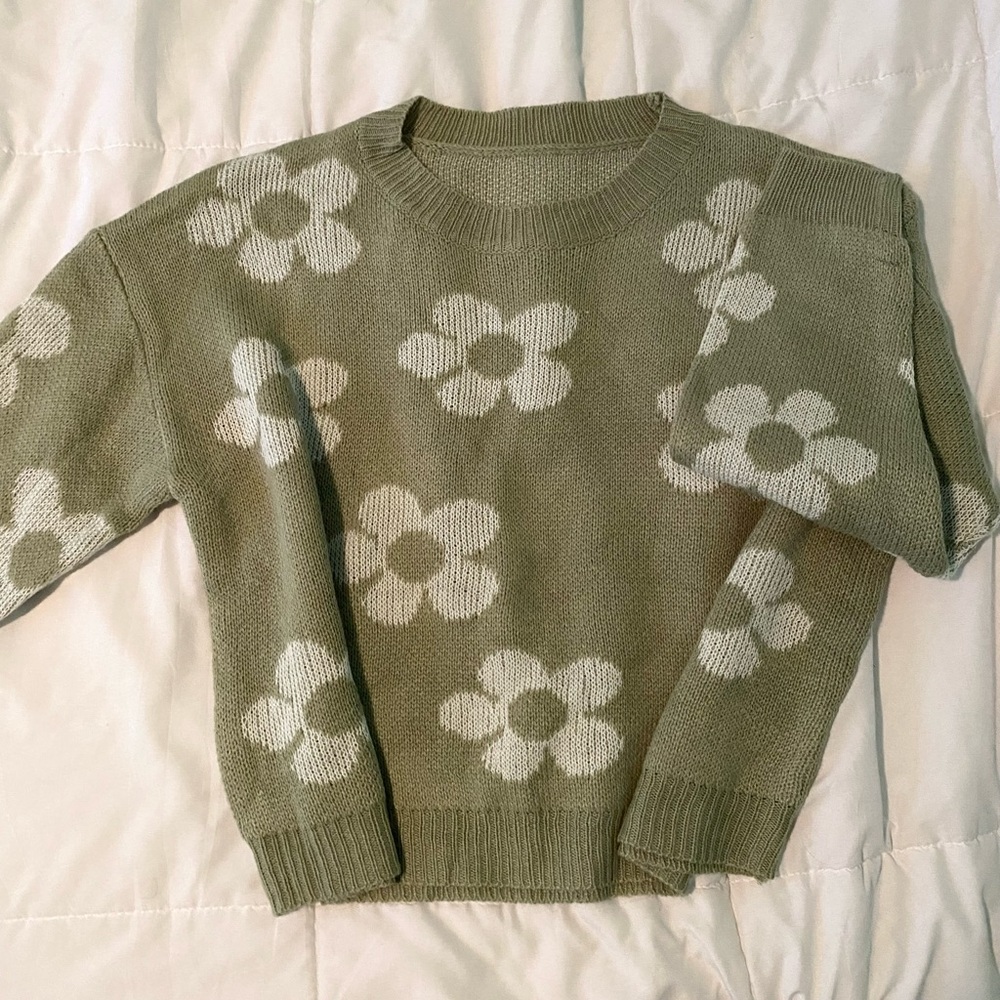 Sage green flower sweater